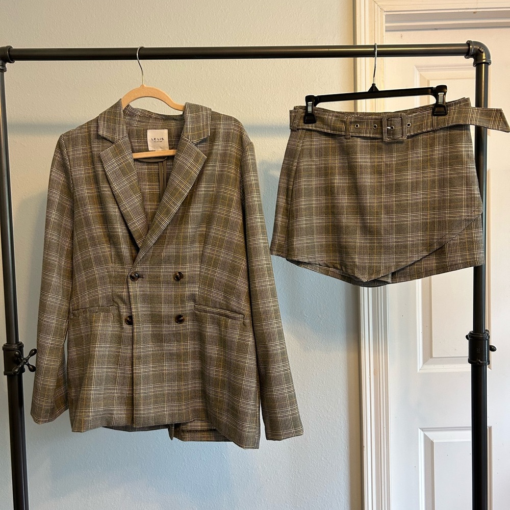 Plaid blazer and skirt set